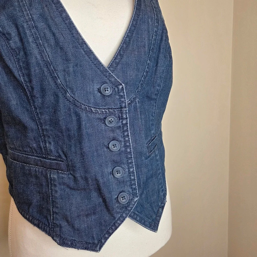 H&M Denim Vest Blue Cotton Button‎ Front Western Coastal Cowgirl Size 14 - Picture 2 of 4